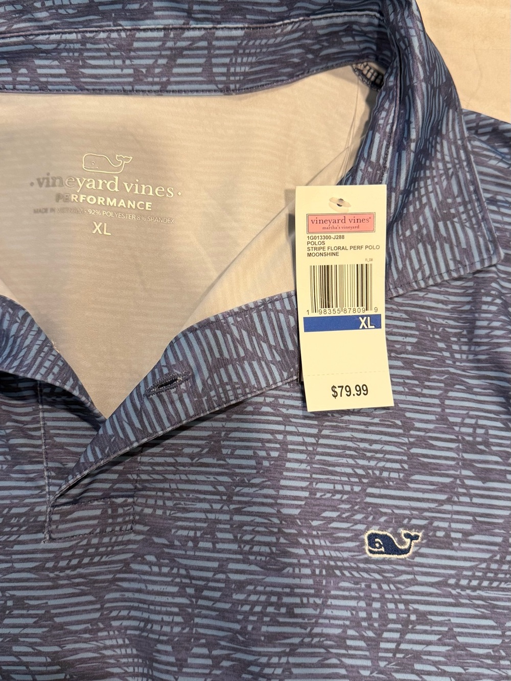 Vineyard Vines Moonshine Blue Striped Floral Performance Polo